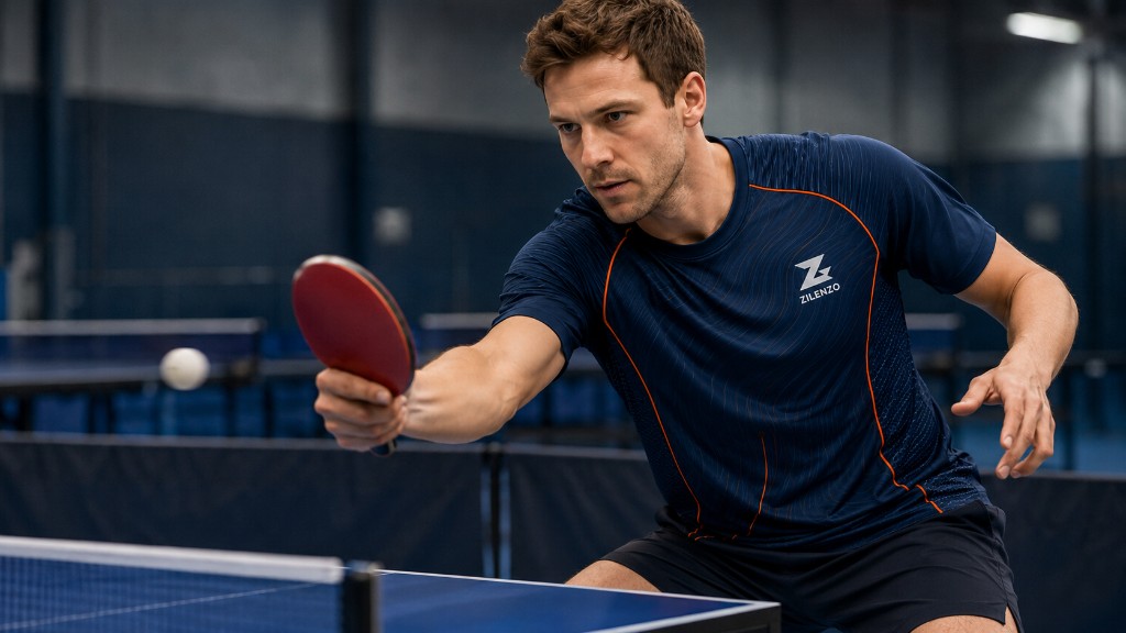 Atlet i Zilenzo-trøje under bordtennis