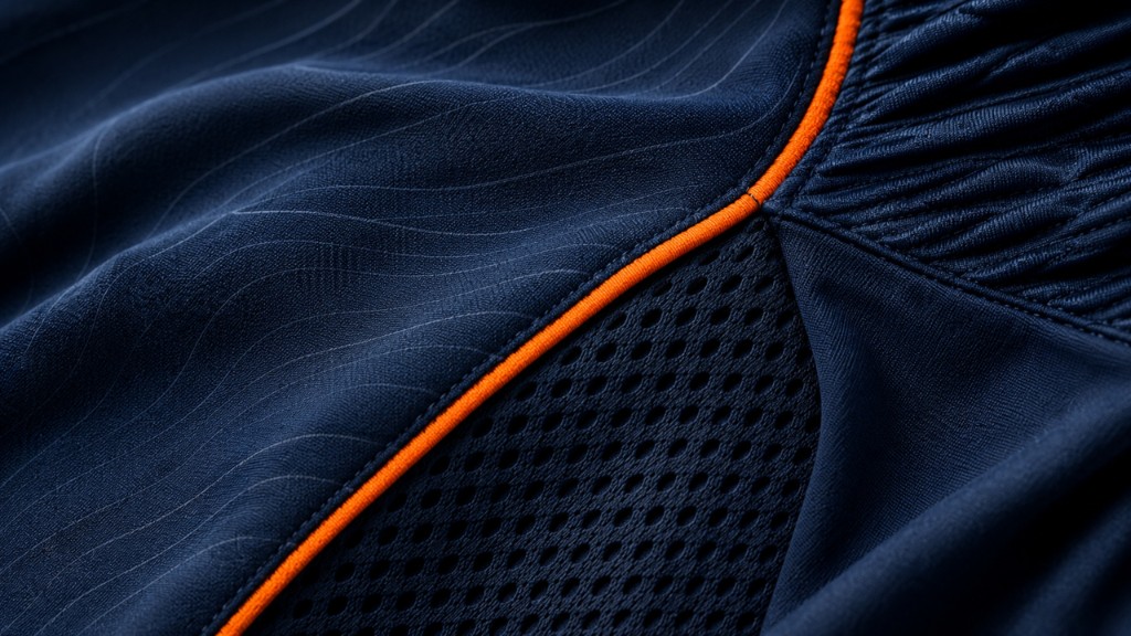 Nærbillede af Zilenzo-stof, mesh og orange piping